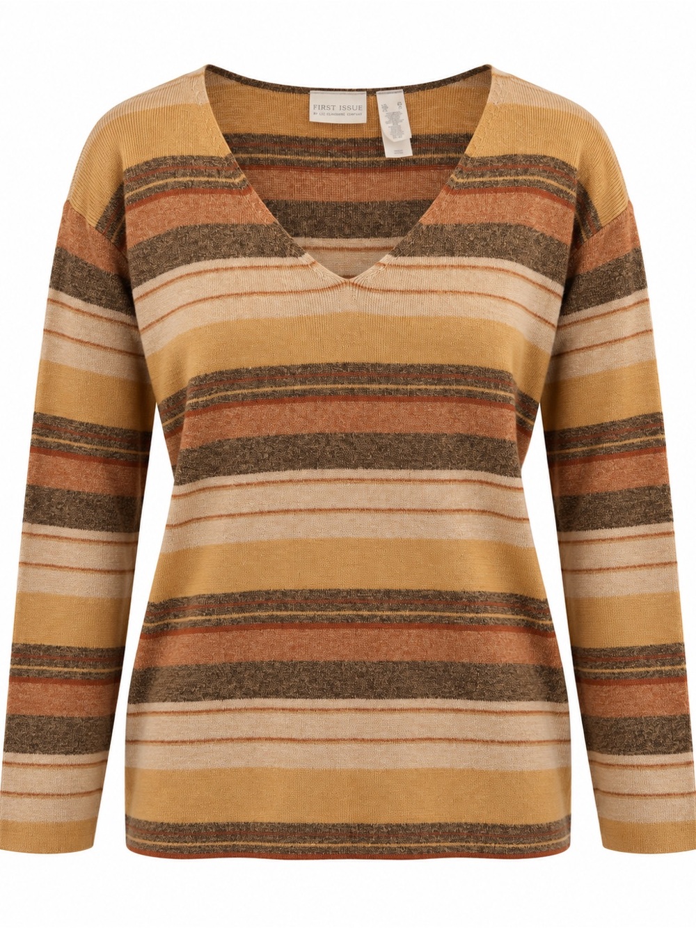 90s Vintage First Issue Liz Claiborne Striped Split Neck Sweater XL